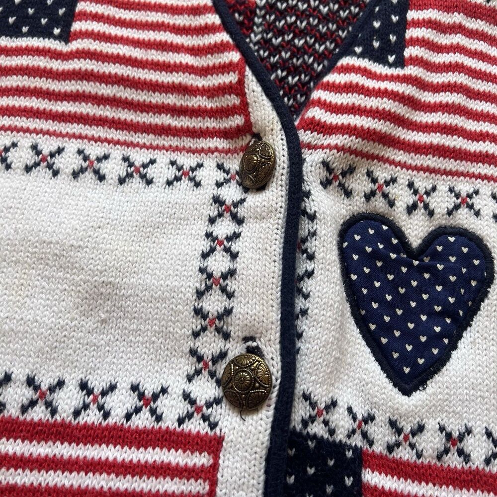 Vintage Sweater Loft USA Flag‎ Patchwork Vest Medium Cottagecore Grandmacore - Picture 6 of 16